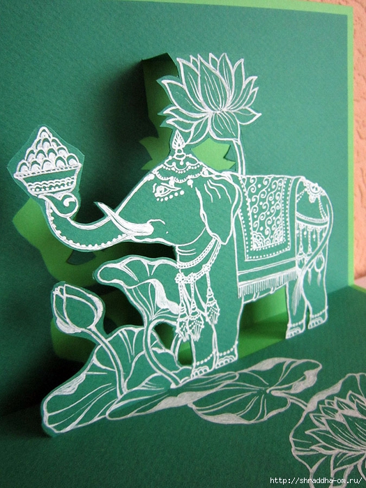 3d-открытка Зелёный Слон, автор Shraddha (4) (525x700, 330Kb)
