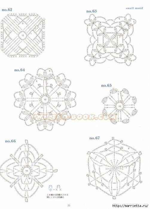 Вязание крючком. Много цветов, фрагментов и узоров со схемами (32) (502x700, 196Kb)