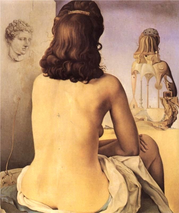 My Wife, Nude, Contemplating Her Own Flesh Becoming Stairs, Three Vertebrae of a Column, Sky and Architecture, 1945 (589x700, 245Kb)