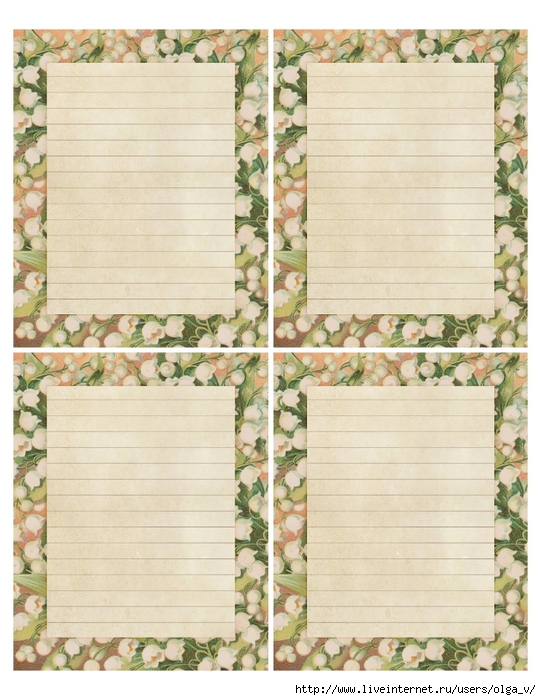 Lily of the valley 4 ~ 4x5 lined notepaper printable ~ lilac-n-lavender (541x700, 299Kb)