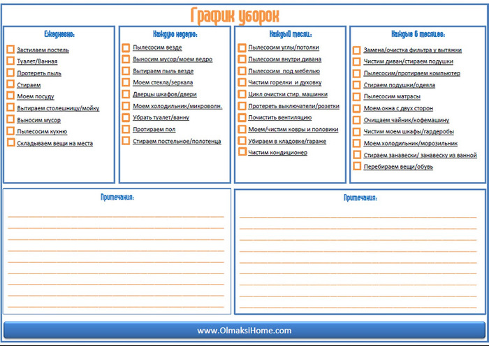 График генеральных уборок образец
