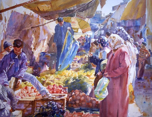 Geoffrey Wynne Morocco watercolour marruecos acuarela  street market fruit mercado marruecos (640x493, 333Kb)