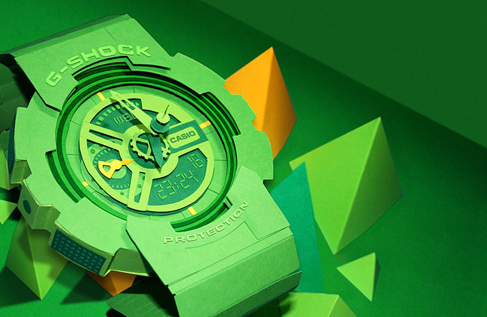 CASIO G-SHOCK - баннер креатив зеленые часы (700x455, 124Kb)