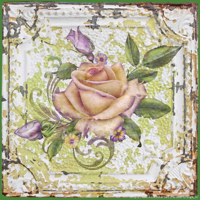JP0522 Tin tile-B-26x26-72dpi-JeanPlout-81213-green-purple rose (700x700, 501Kb)