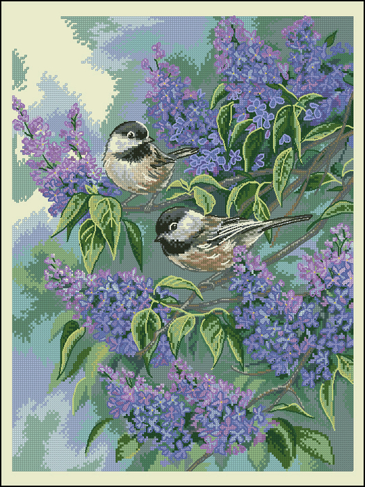 Dimensions 35258 - Chickadees and Lilacs (525x700, 628Kb)