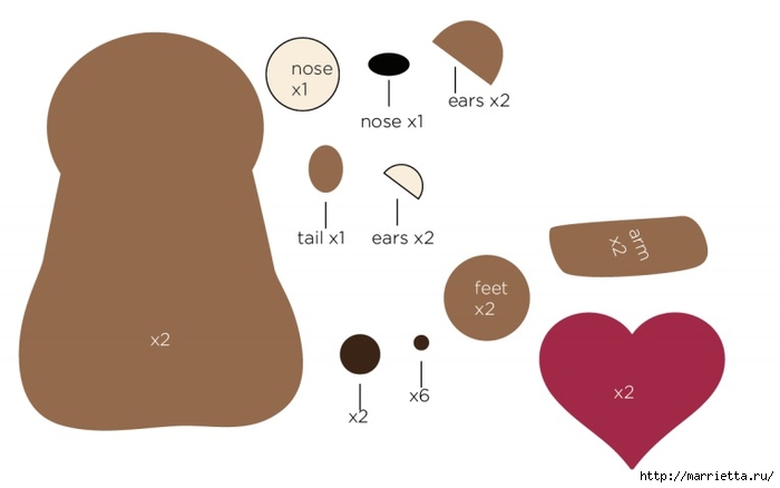 Медвежата с валентинками из фетра. Шаблоны (3) (700x438, 69Kb)