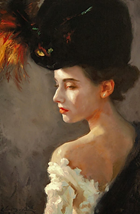 FRENCH HAT WITH FEATHERS - OIL ON LINEN ON PANEL (458x700, 240Kb)