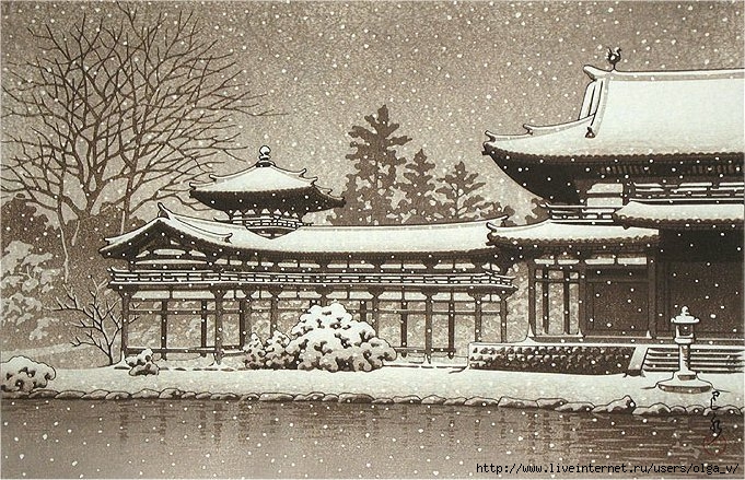 Evening Snow at Byodoin Temple (681x439, 315Kb)