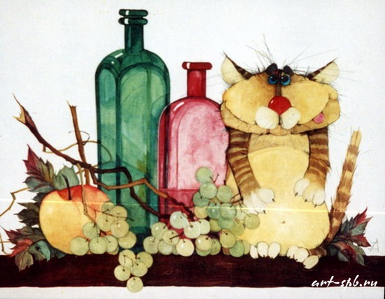 "Букет котов и не только" от Александра Гладских. Батик. (550x428, 71Kb)