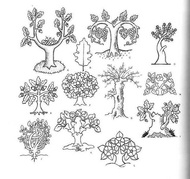 шаблоны рисования плодов и деревьев