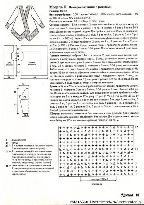 Палантин с рукавами спицами схемы и описание