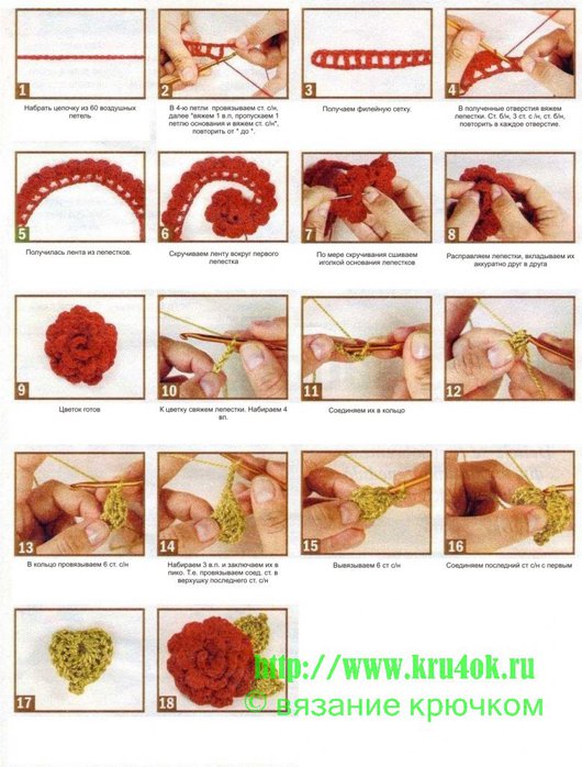 Розы крючком поэтапно Розы крючком поэтапно