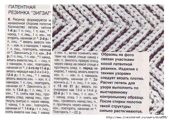 Вязание патентной резинкой кос и зигзагов схема описание фото Вязание патентной резинкой кос и зигзагов схема описание фото