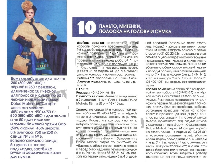 Пальто, митенки, полоска на голову и суМастер класса спицами Пальто, митенки, полоска на голову и суМастер класса спицами