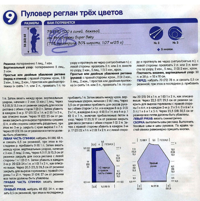 Вязание детского джемпера регланом