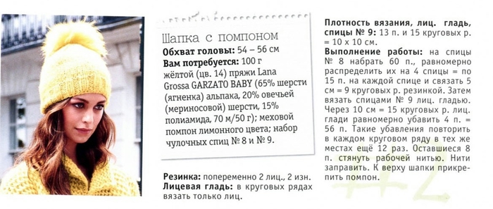 Описание вязания шапочки с помпоном Описание вязания шапочки с помпоном