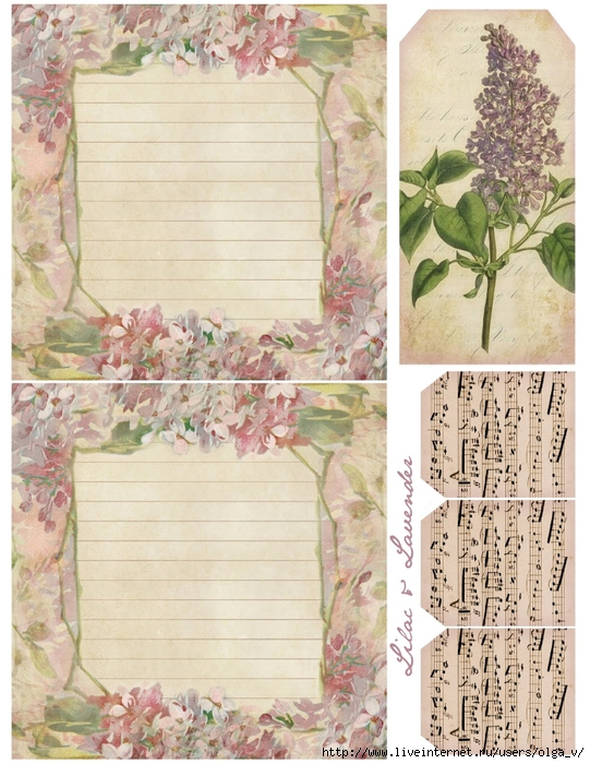 Lilacs ~ notepapers + tags printable ~ lilac-n-lavender (541x700, 332Kb)