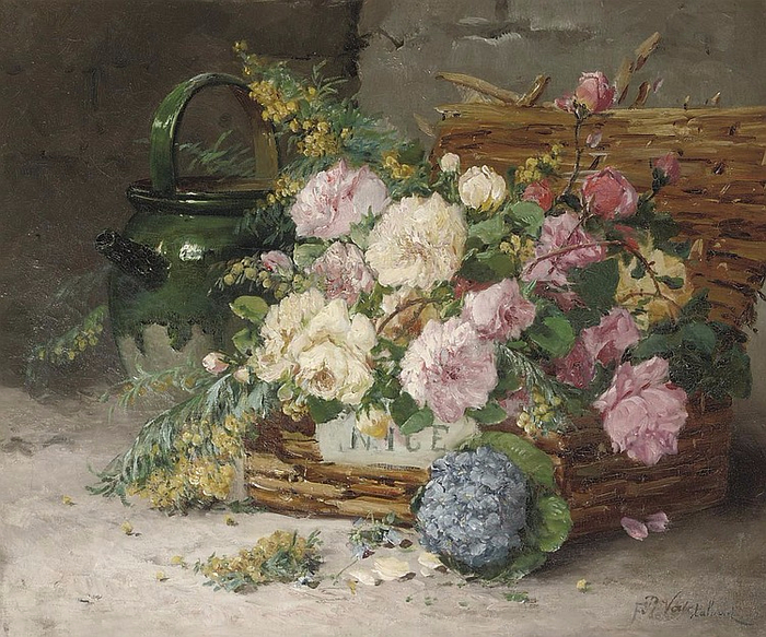 Colourful roses in a basket (700x583, 496Kb)