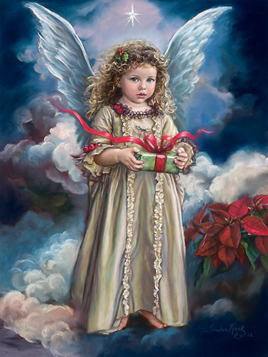 Рождество -ангел с подарком и звездой (525x700, 119Kb)