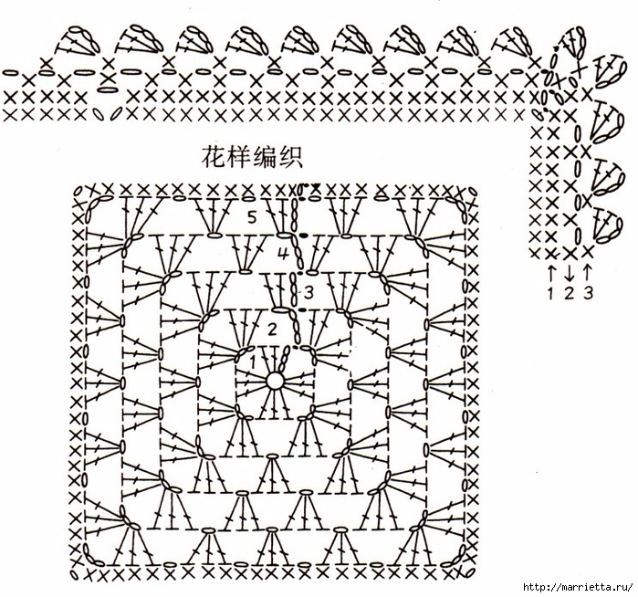 Детский плед и подушка крючком бабушкиными квадратами (1) (700x654, 363Kb)