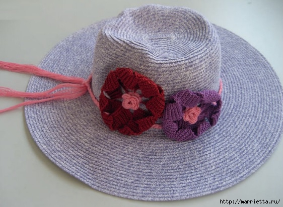 Цветы крючком для украшения летней шляпки (5) (562x412, 162Kb)