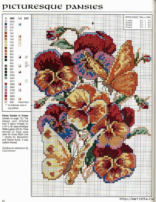Схема вышивки панно. АНЮТИНЫ ГЛАЗКИ и бабочки (3) (540x700, 411Kb)