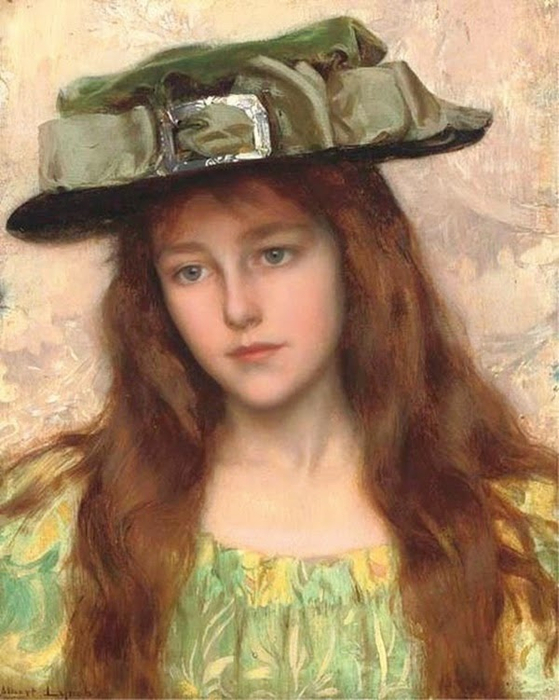 a young beauty in a green hat (559x700, 365Kb)