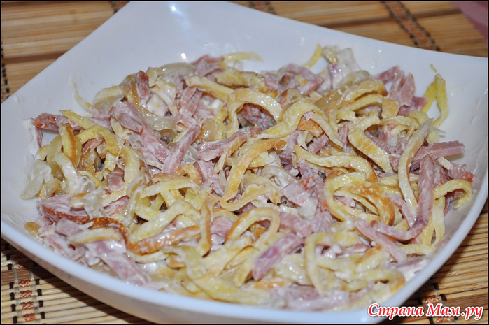 Салат из курицы и блинов из яиц рецепты с Салат из курицы и блинов из яиц рецепты с