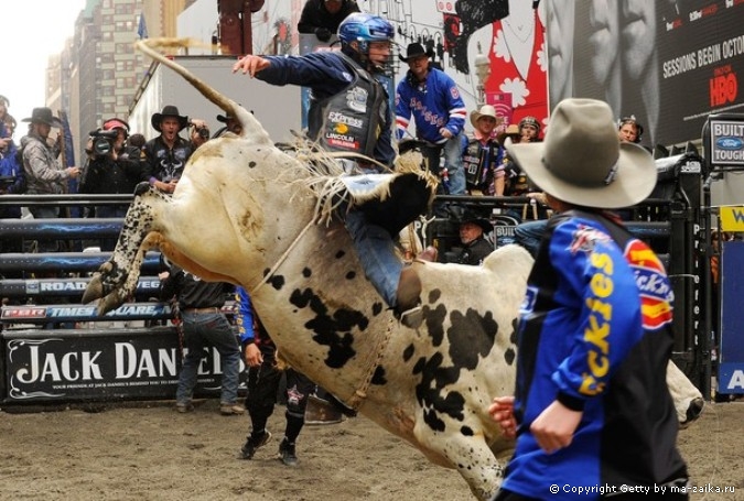 Профессиональные Bull Riders (PBR) на Таймс-сквер в Нью-Йорке, 15 октября 2010 года.