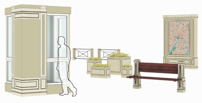 Будущие московские киоски в окружении уличной мебели