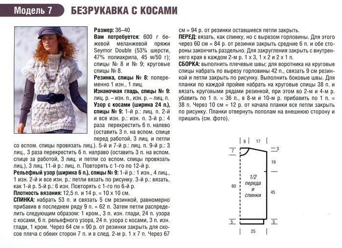 Вязание безрукавки с воротником описание