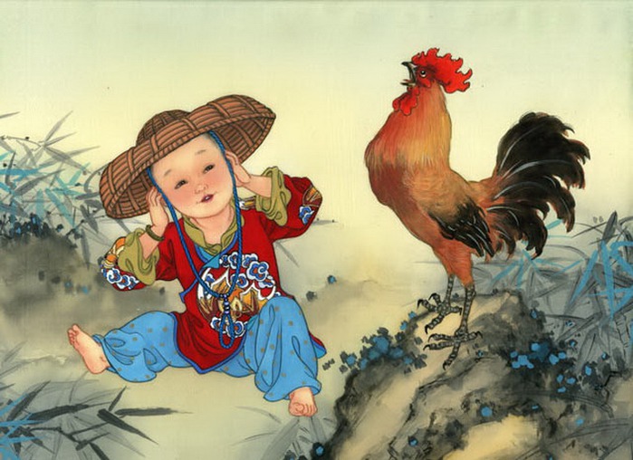 Художник Caroline Young/Детский восточный гороскоп year of the rooster - boy -Cocks-Crow (700x508, 103Kb)