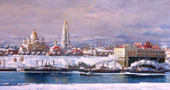 Собор и биржа.Зима. (600x471, 120Kb)