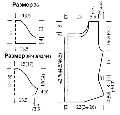 Данные для размеров 38/40 и 42/44 стоят в скобках. Если указана