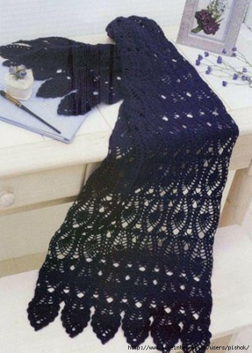 Коллекция ажурных шарфиков крючком 77744464_36