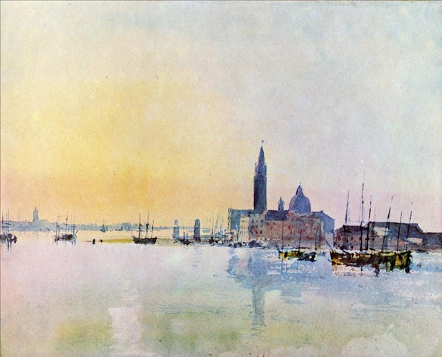Венеция, Сан Гуирджио из Доганы, восход солнца 1819 акв. (640x517, 61Kb)