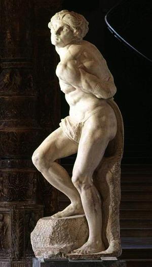 Восставший раб 1513-1515. Мрамор. Высота 2,09 м. Лувр, Париж (300x526, 54Kb)