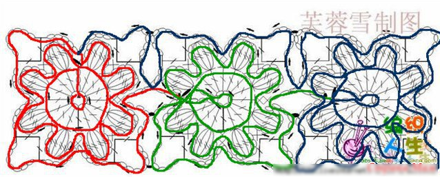схема узор пухлые цветы крючком1 (638x257, 336Kb)