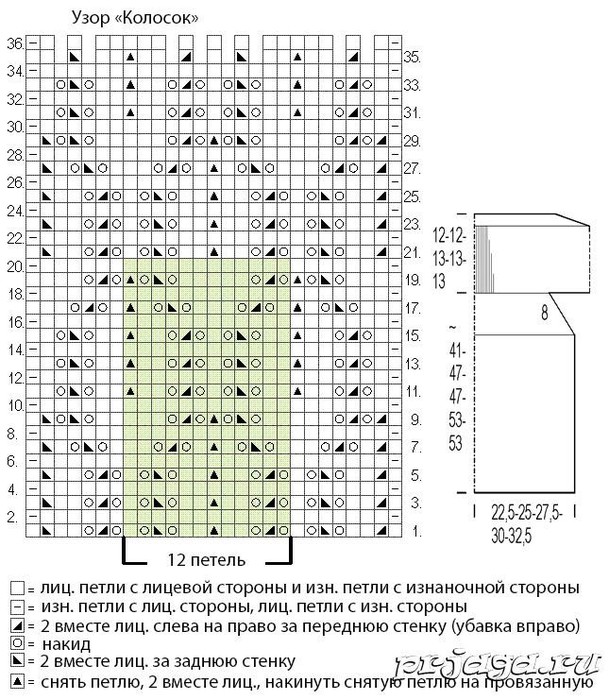 Как вязать узор азиатские колоски Как вязать узор азиатские колоски