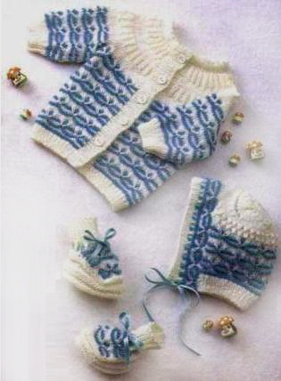 схема жакет шапочка и пинетки для новорожденных спицами