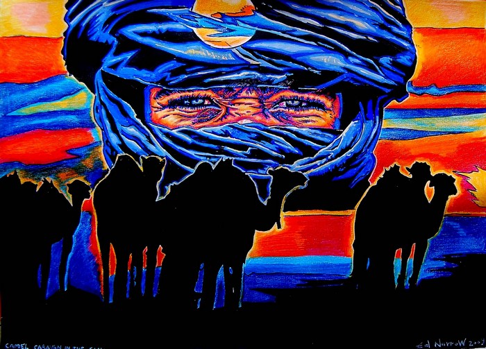 Яркий сюрреализм в искусстве Эда Нэроу (Ed Narrow) - Camel Caravan in the Sahara 2009 (700x503, 135Kb)