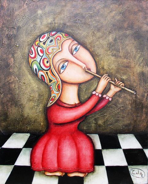 Зутлевицс Жанна. Девочка играющая на флейте (482x600, 71Kb)