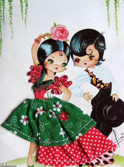 Vintage Big Eyed Spanish Couple Embroidered Souvenir Postcard  Flickr - Photo Sharing! (435x586, 637Kb)