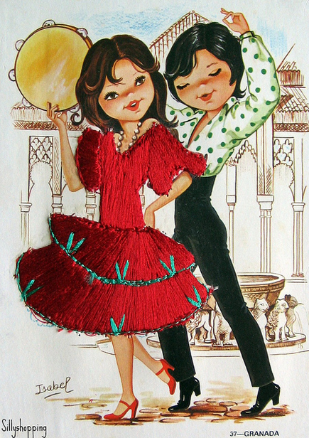 Vintage Big Eyed Spanish Couple Embroidered Souvenir Postcard  Flickr - Photo Sharing! (435x616, 712Kb)