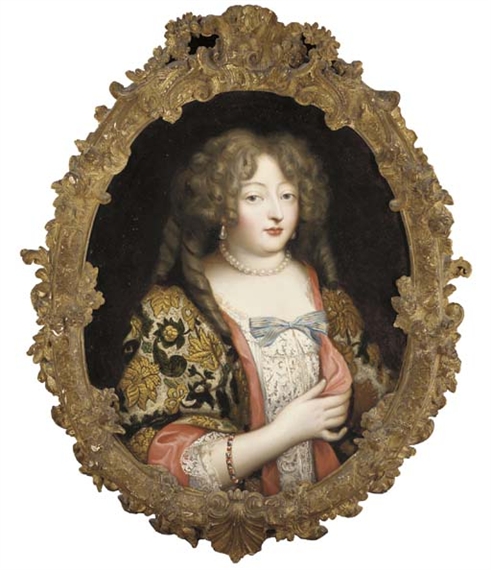 PORTRAIT OF A LADY, HALF-LENGTH, IN PEARL DROP EARRINGS, A PEARL NECKLACE AND A LACE DRESS WITH A BLUE BOW AND A BROCADE WRAP (491x570, 168Kb)