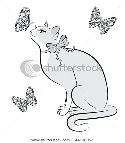 stock-vector-outline-of-a-cat-and-butterflies-44138053 (411x470, 36Kb)