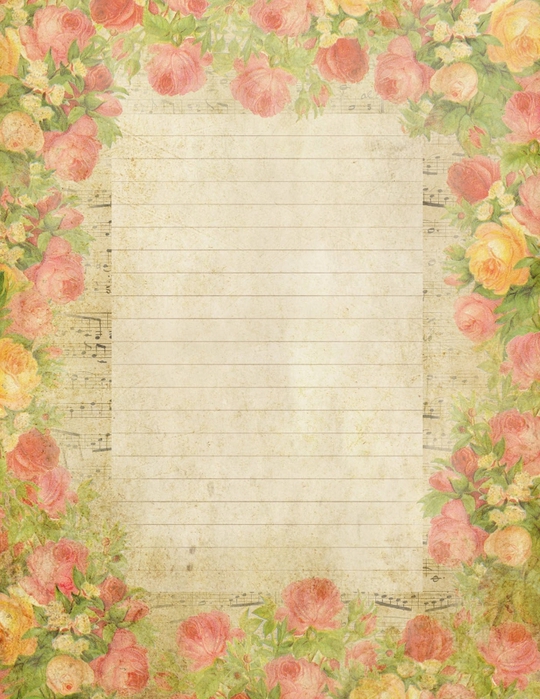 Roses & French sheet music lined paper ~ lilac-n-lavender (540x700, 322Kb)