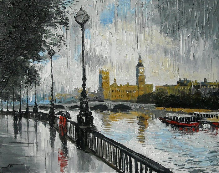 Набережная Темзы.Из серии Лондонские дожди (700x553, 143Kb)