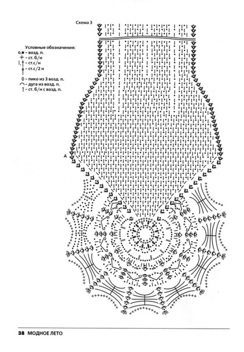Летний костюм крючком. ИСТОЧНИК. Юбка состоит из 6 клиньев, размеры