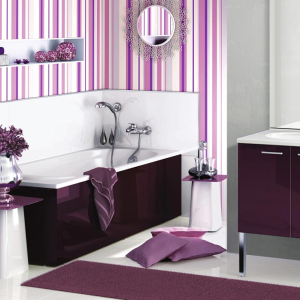 Идеи для ванных в розовых, фиолетовых и пурпурных тонах